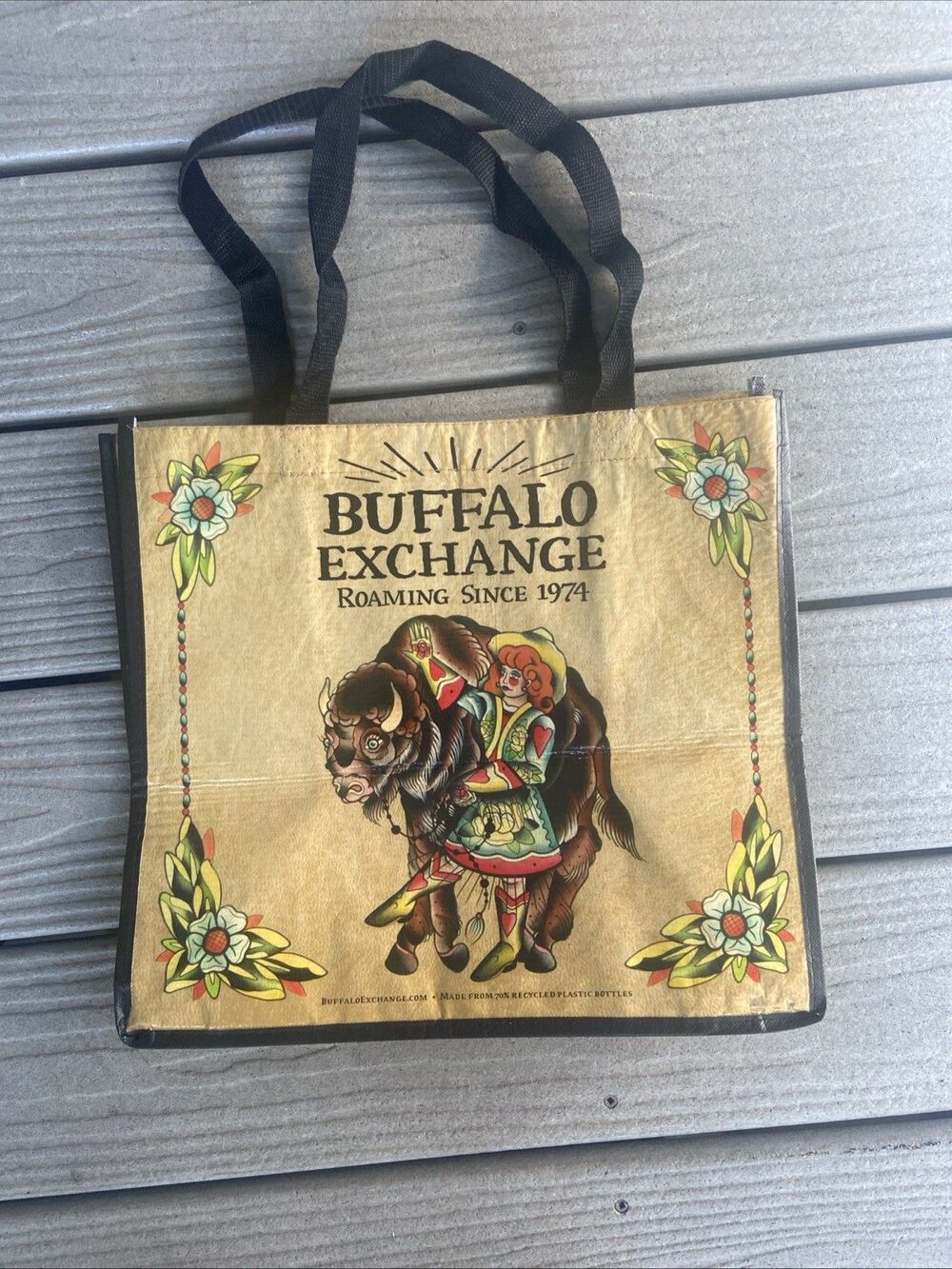 Buffalo Exchange Reusable Tote Shopping Bag Recycled Yellow Southwest Colorful